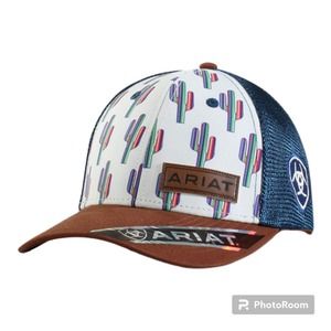 NWT - ARIAT Women's Serape Cactus Mesh Snap Cap, White/Blue, One Size